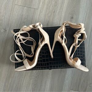 Liliana Strappy Nude Colored Heels, Size 9